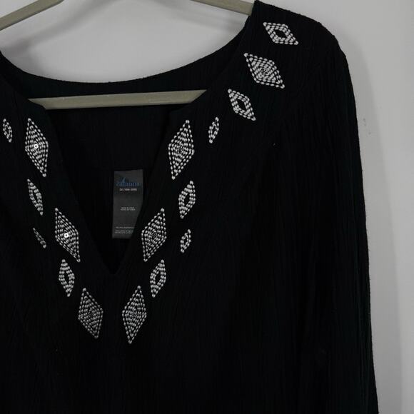 Catalina Women size 2X Swim Cover Tunic Black Aztex Embroidered Long Sleeve V Ne - Picture 5 of 8